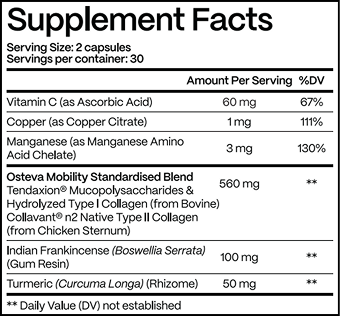 Osteva supplement facts label